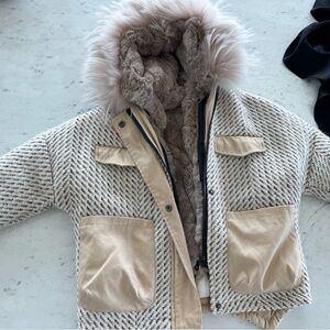 Stylish Beige and Cream Fur-Lined Jacket